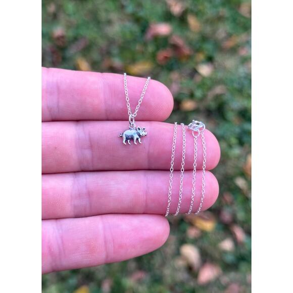 Sterling Silver Small Pig Necklace, Sterling Silver Small Pig Charm Necklace - Picture 2 of 4